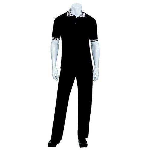 POLO SHIRT TRAD BLK W/ CHECK TRIM LGE