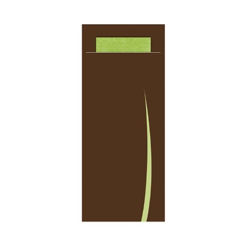 Bari Paper Cutlery Pouch Brown/ Green 202x85mm 