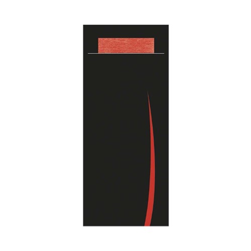 Bari Paper Cutlery Pouch Black/ Red 202x85mm 